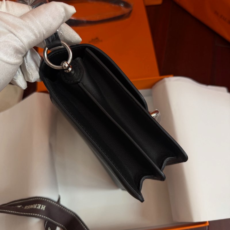全新品 愛馬仕/Hermès Roulis Mini豬鼻子19黑色銀扣 B刻肩背包-2
