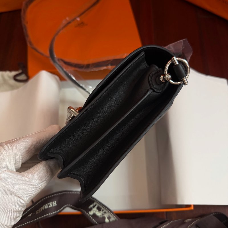 全新品 愛馬仕/Hermès Roulis Mini豬鼻子19黑色銀扣 B刻肩背包-3