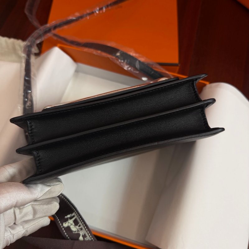 全新品 愛馬仕/Hermès Roulis Mini豬鼻子19黑色銀扣 B刻肩背包-4