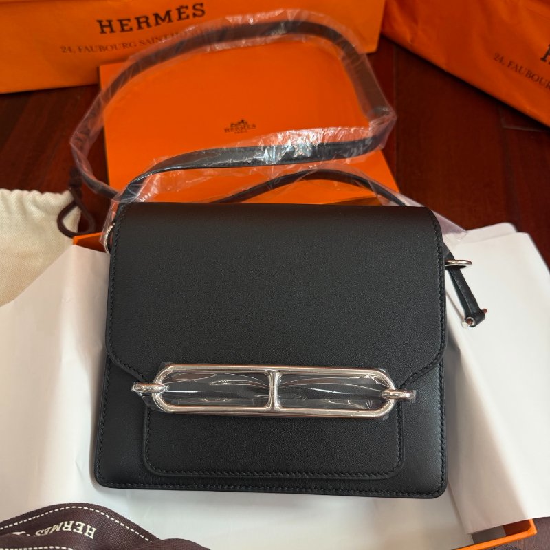 全新品 愛馬仕/Hermès Roulis Mini豬鼻子19黑色銀扣 B刻肩背包-5