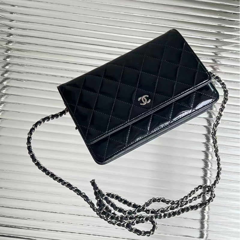 99新CHANEL香奈儿  黑银漆皮woc链条包，尺寸：19*12*4-0