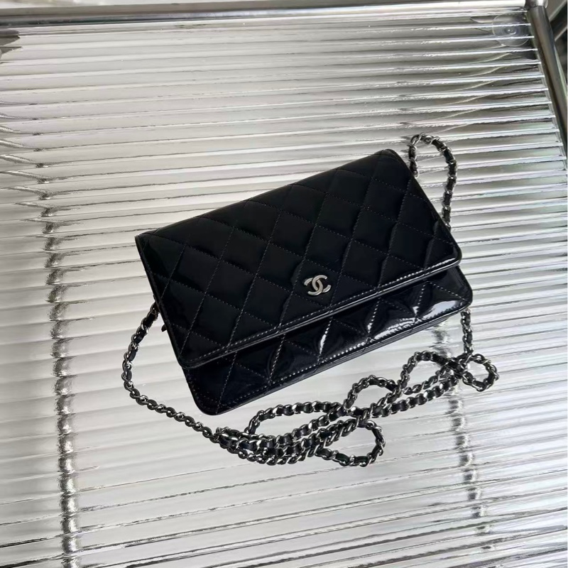 99新CHANEL香奈儿  黑银漆皮woc链条包，尺寸：19*12*4-1