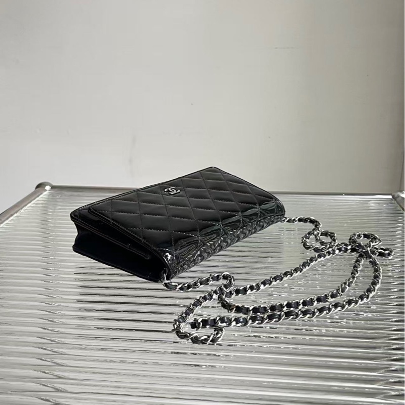 99新CHANEL香奈儿  黑银漆皮woc链条包，尺寸：19*12*4-4