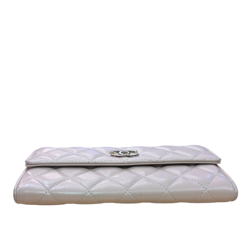 CHANEL 杏色羊皮菱格紋信封式長夾-2