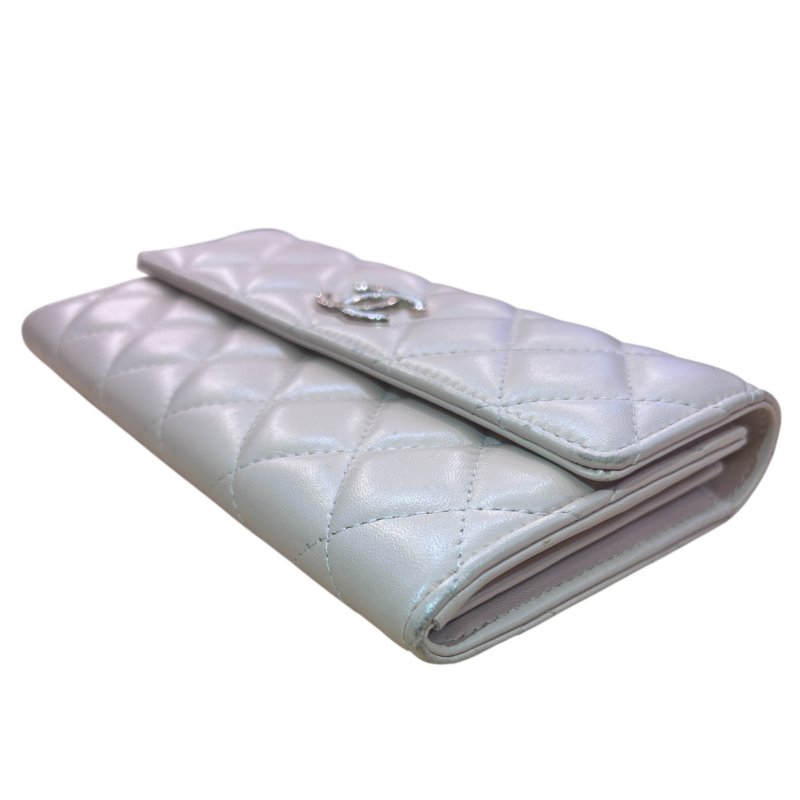 CHANEL 杏色羊皮菱格紋信封式長夾-3