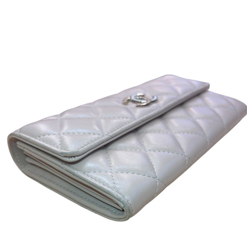 CHANEL 杏色羊皮菱格紋信封式長夾-4