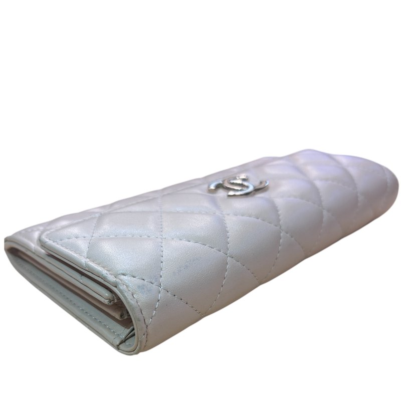 CHANEL 杏色羊皮菱格紋信封式長夾-5