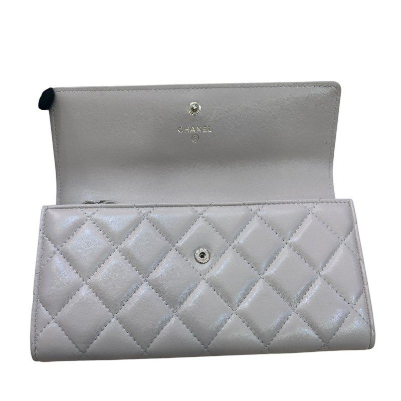 CHANEL 杏色羊皮菱格紋信封式長夾-7