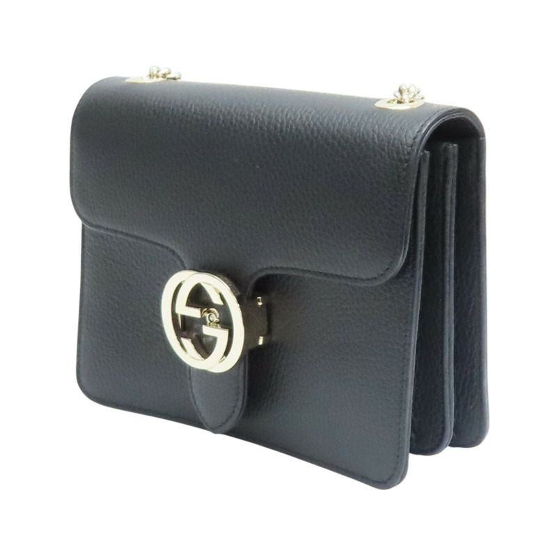 黑色 牛皮 互扣式G字 鏈帶 肩背包【GUCCI 古馳】 510304-2