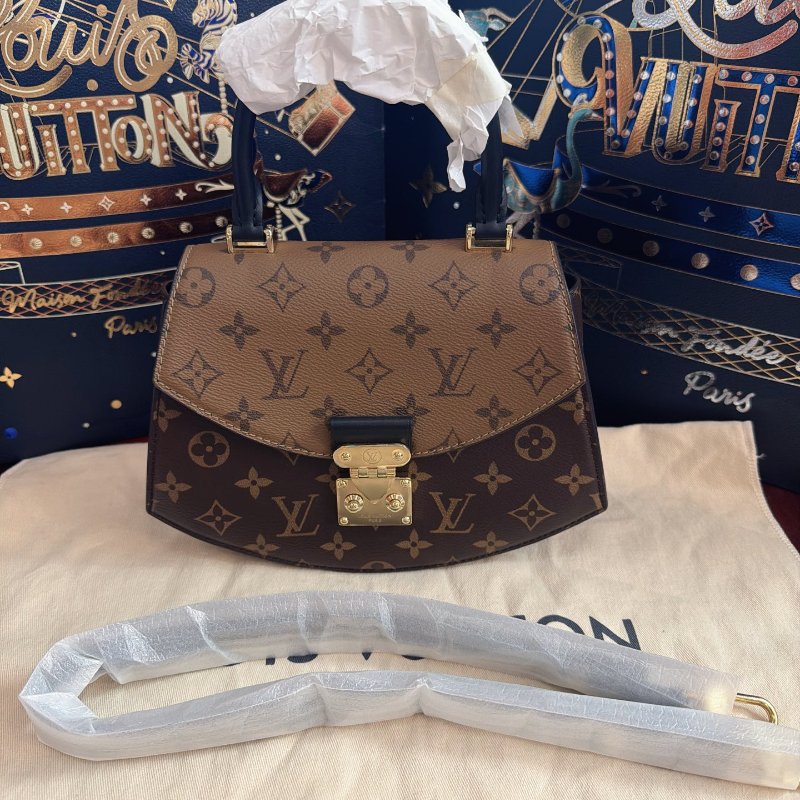 全新品 路易威登/Louis Vuitton Tillsit 老花拼色扇子包手提包 芯片款-0