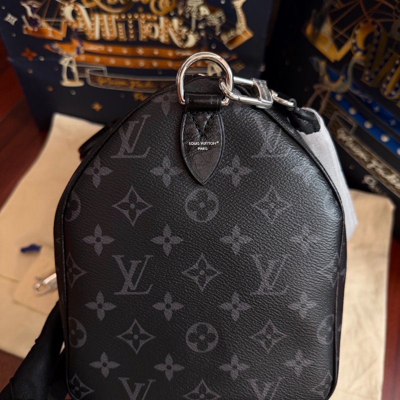 全新品 路易威登/Louis Vuitton Speedy Soft30 黑色老花壓紋枕頭包 芯片款-2