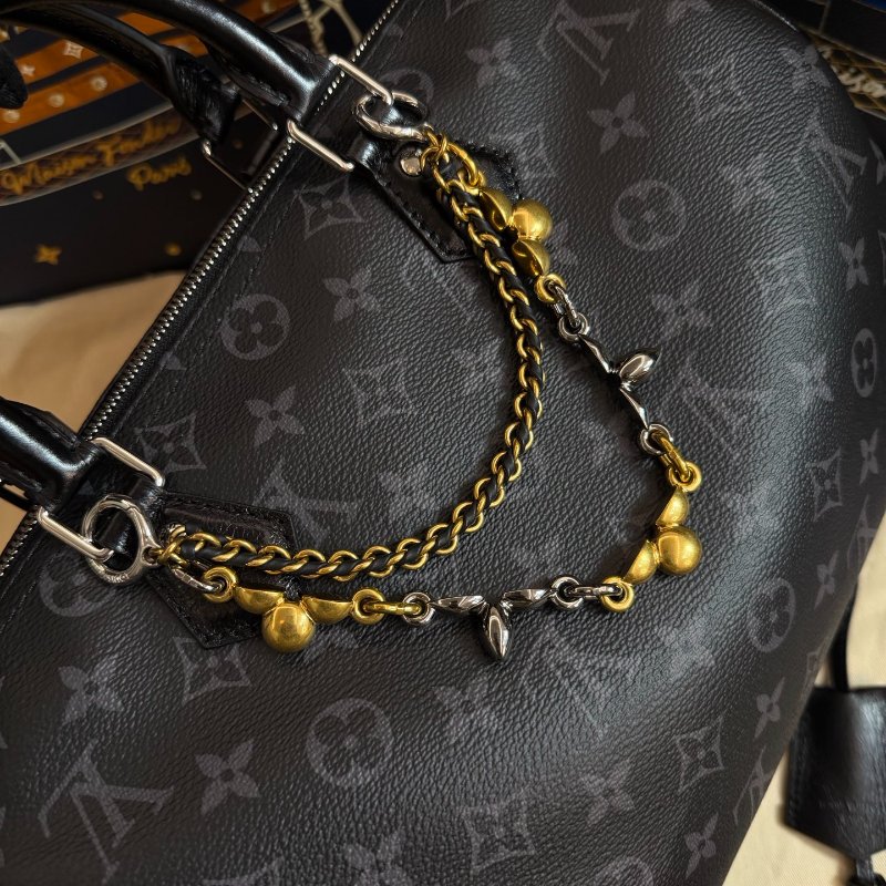 全新品 路易威登/Louis Vuitton Speedy Soft30 黑色老花壓紋枕頭包 芯片款-3