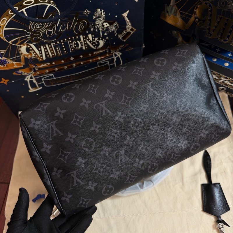全新品 路易威登/Louis Vuitton Speedy Soft30 黑色老花壓紋枕頭包 芯片款-6