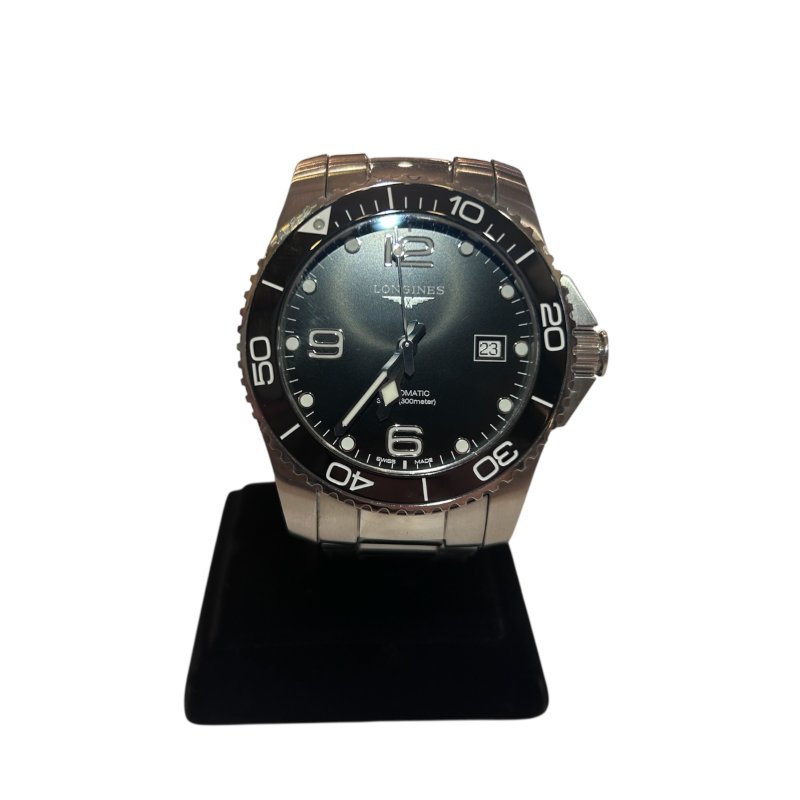 LONGINES銀色黑面機械鍊帶錶-0