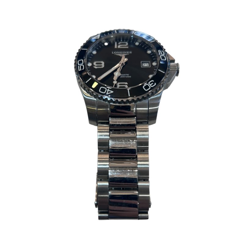 LONGINES銀色黑面機械鍊帶錶-2