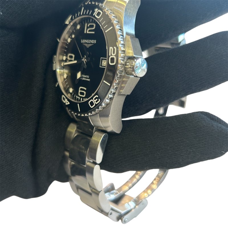 LONGINES銀色黑面機械鍊帶錶-5