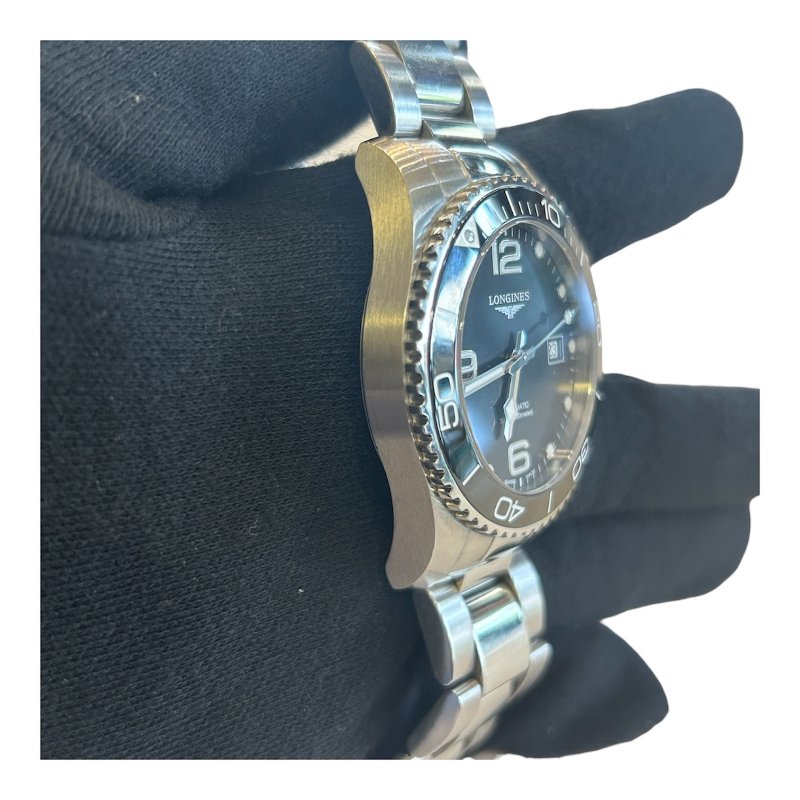 LONGINES銀色黑面機械鍊帶錶-7