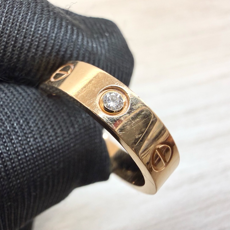 Cartier玫瑰金Love戒指小型款1顆鑽石B4050749-7