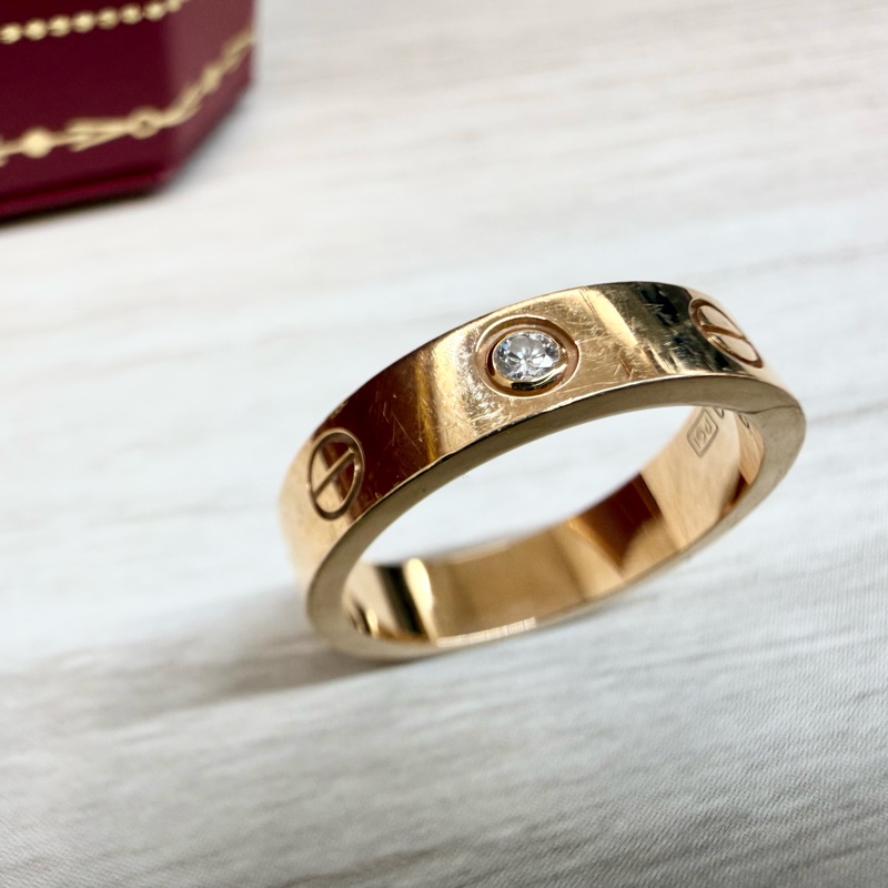 Cartier玫瑰金Love戒指小型款1顆鑽石B4050749-10