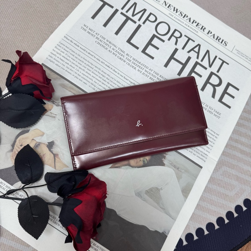 Agnes B酒紅色漆皮長夾 中古 二手-1
