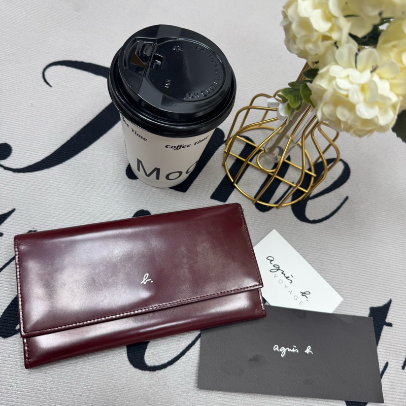 Agnes B酒紅色漆皮長夾 中古 二手-2