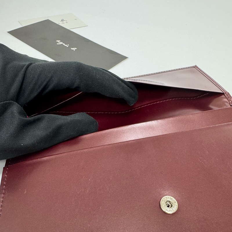 Agnes B酒紅色漆皮長夾 中古 二手-25