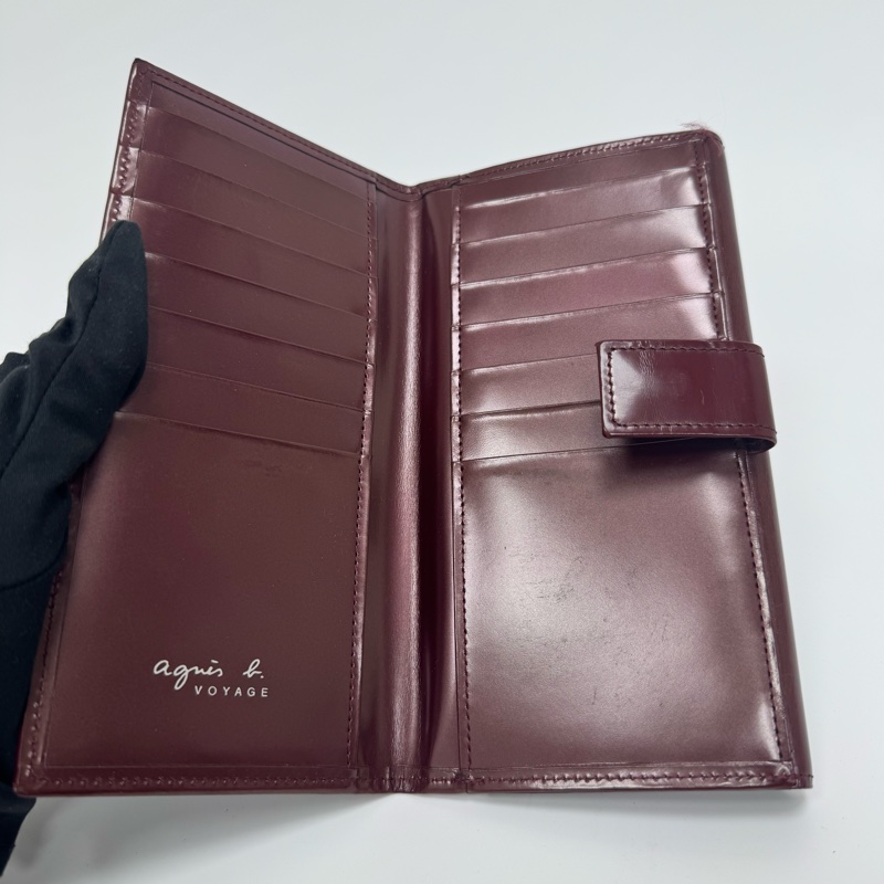Agnes B酒紅色漆皮長夾 中古 二手-32