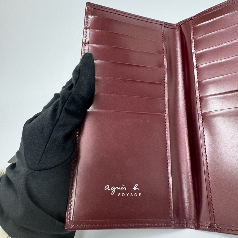 Agnes B酒紅色漆皮長夾 中古 二手-33