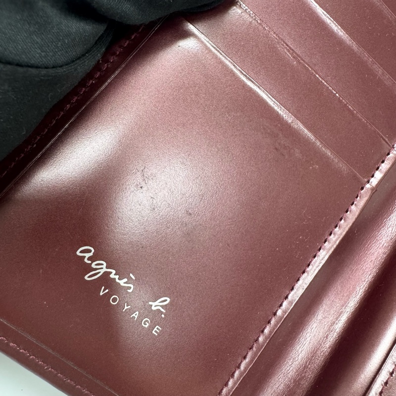 Agnes B酒紅色漆皮長夾 中古 二手-35