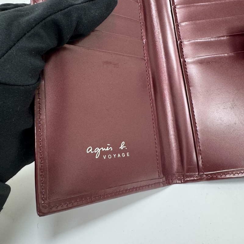 Agnes B酒紅色漆皮長夾 中古 二手-40