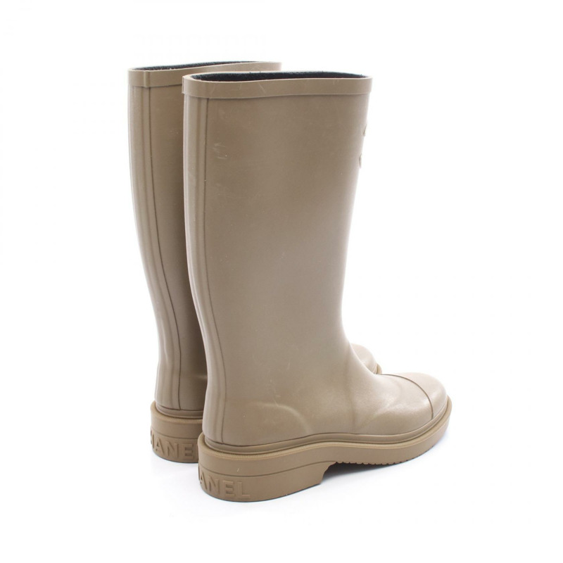 香奈兒 COCO 標誌雨靴，橡膠材質，卡其色，二手女款，35碼-1