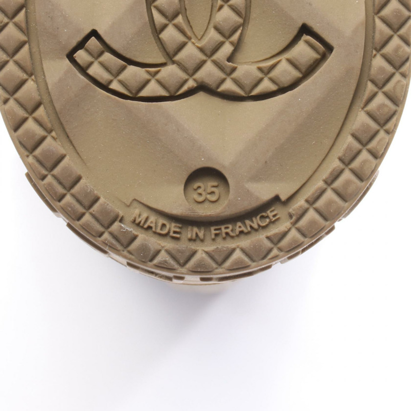 香奈兒 COCO 標誌雨靴，橡膠材質，卡其色，二手女款，35碼-5