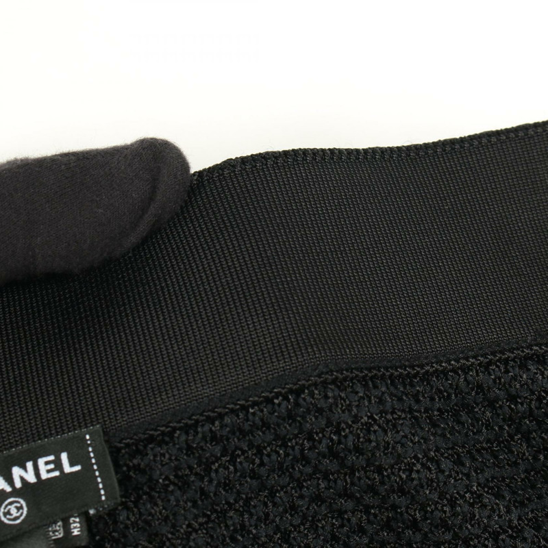 香奈兒 (CHANEL) CC Logo 紐帶針織褲 P77026K11108 棉黏膠混紡 黑白 二手 女士 Coco-7