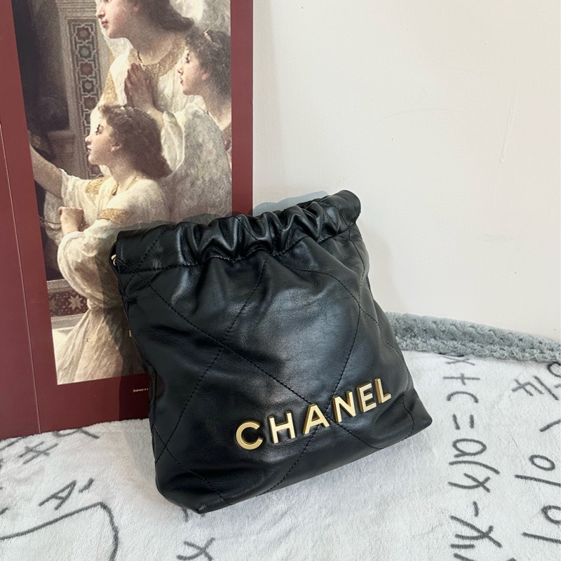 【全新閑置】Chanel 22包迷你 mini 手提包 斜挎包 單肩包 黑金 black-0