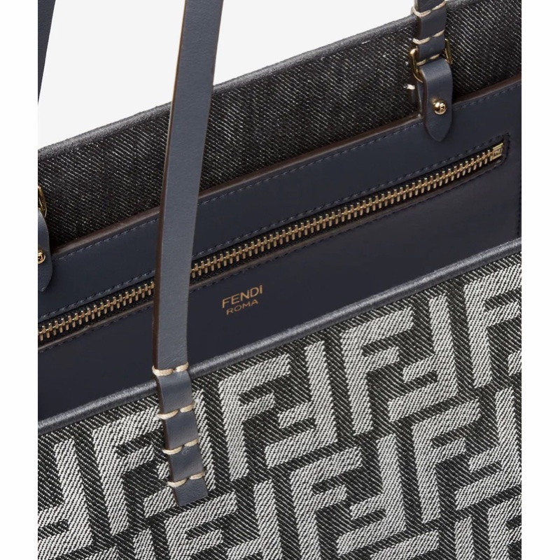 Fendi 女士 牛仔效果 FF 提花雙面購物袋均碼碼大號、35cm*19.5cm*32cm-3