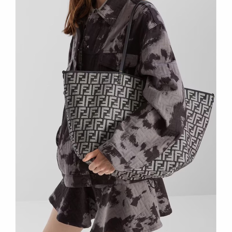 Fendi 女士 牛仔效果 FF 提花雙面購物袋均碼碼大號、35cm*19.5cm*32cm-5