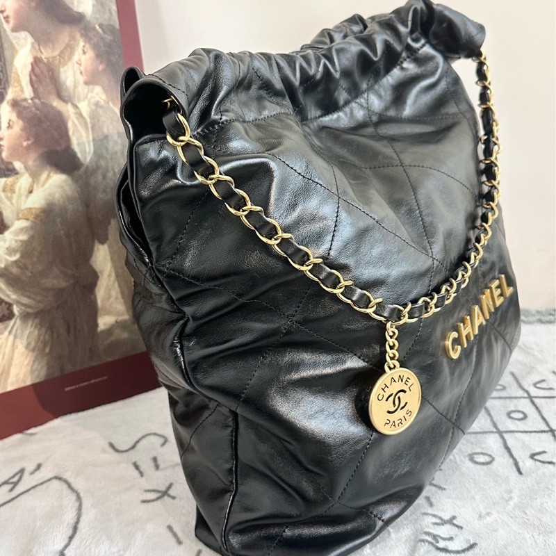 【全新閑置】Chanel 22bag中號 單肩包 黑金black-2