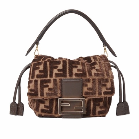 Fendi 女士 Mamma Baguette FF 提花天鵝絨迷你包均碼碼MINI、16cm*10cm*13cm