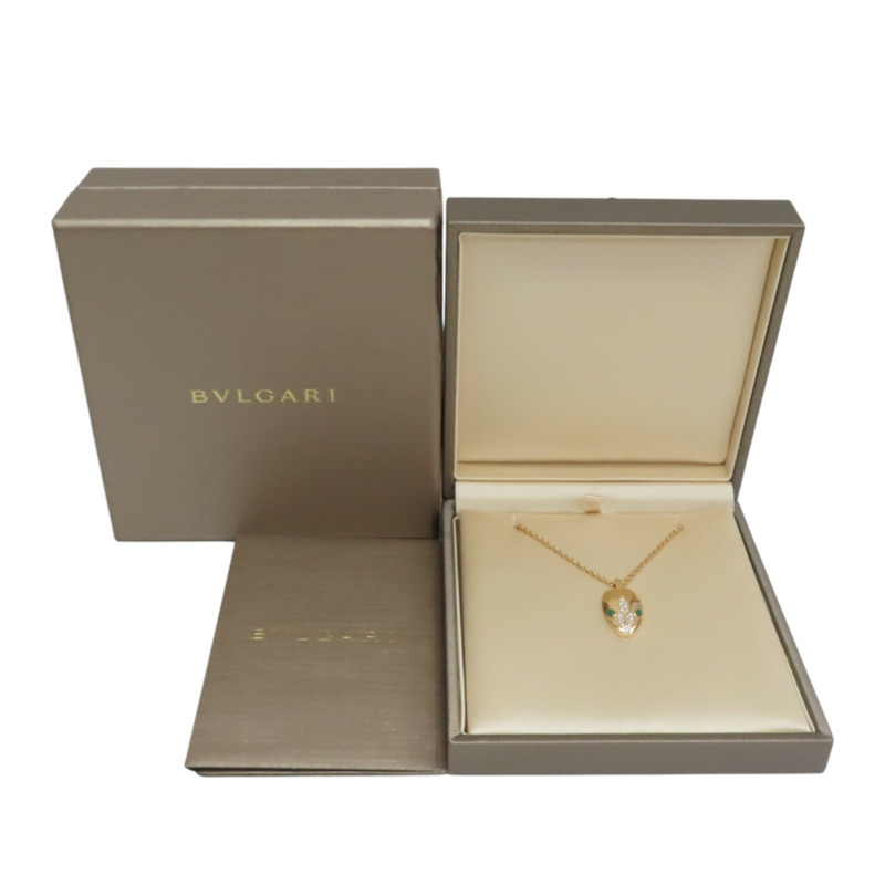 18K玫瑰金 孔雀石 鑽石 Serpenti 項鍊【BVLGARI 寶格麗】 352678-9