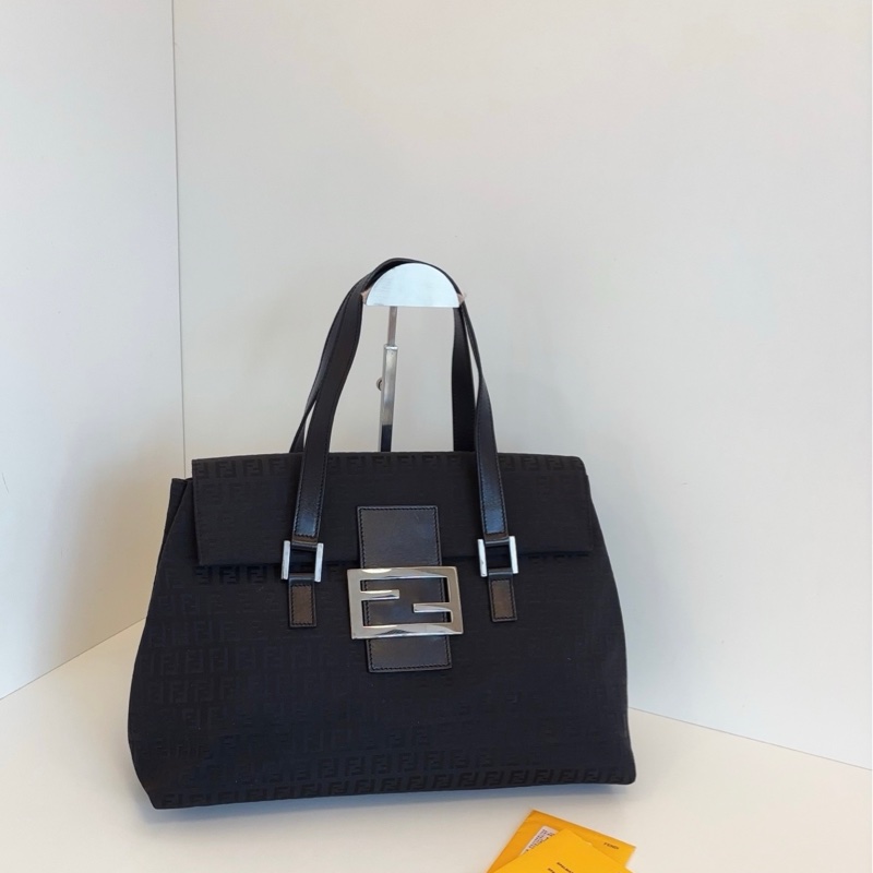 Fendi芬迪 黑銀老花帆布法棍大胖丁 公文托特包-0