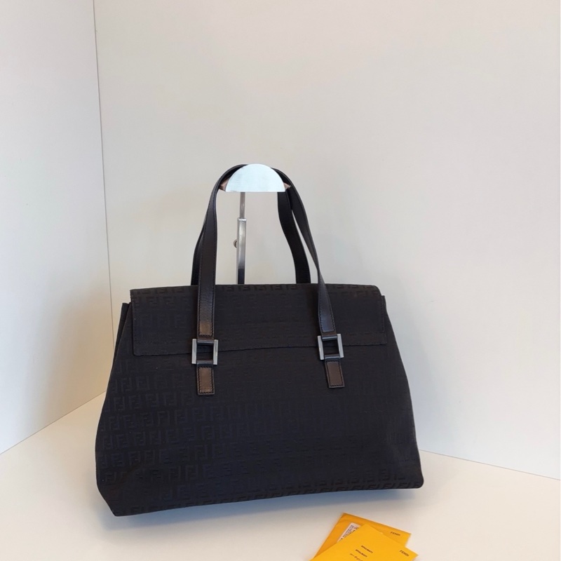 Fendi芬迪 黑銀老花帆布法棍大胖丁 公文托特包-1