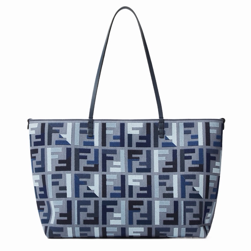 Fendi 女士 Roll  FF 刺繡藍色帆布購物袋均碼碼35cm*19.5cm*32cm-0