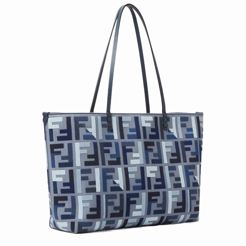 Fendi 女士 Roll  FF 刺繡藍色帆布購物袋均碼碼35cm*19.5cm*32cm-1