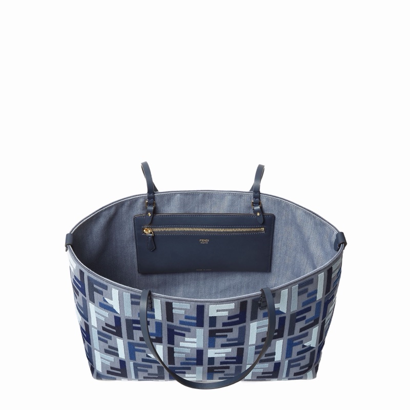 Fendi 女士 Roll  FF 刺繡藍色帆布購物袋均碼碼35cm*19.5cm*32cm-2
