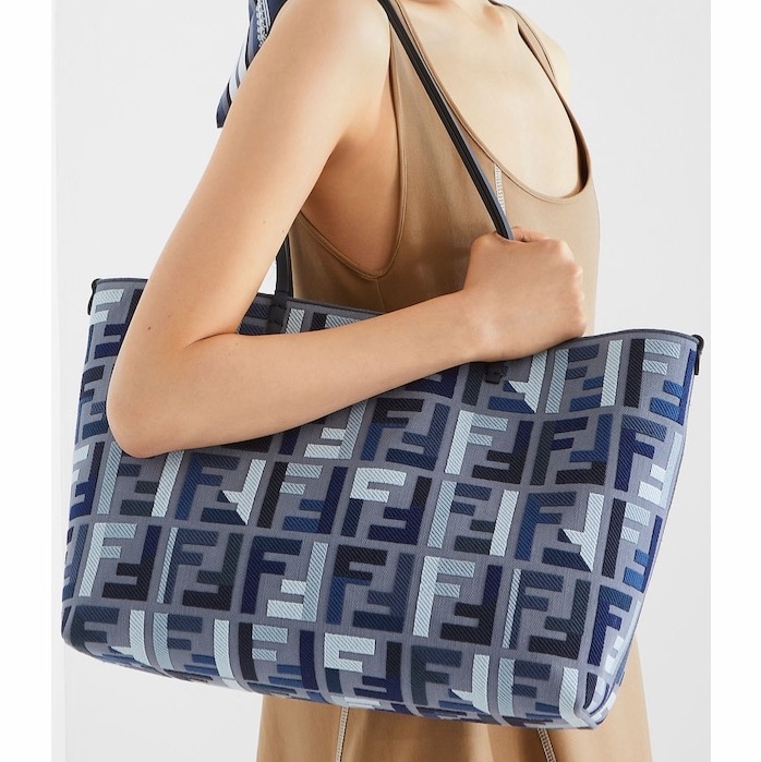 Fendi 女士 Roll  FF 刺繡藍色帆布購物袋均碼碼35cm*19.5cm*32cm-4