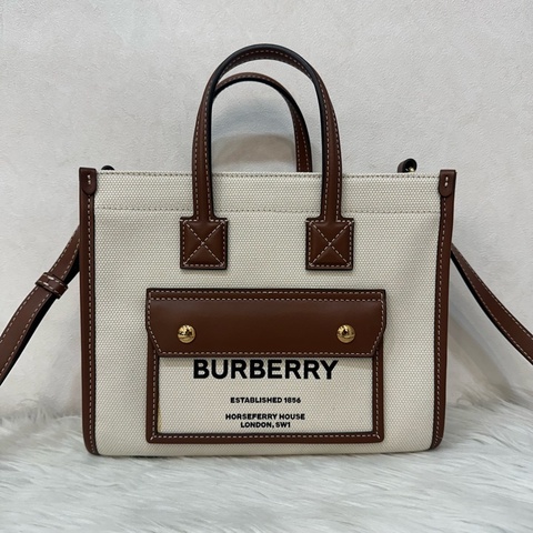 burberry 80441431 白帆布咖邊兩用包 斜背包