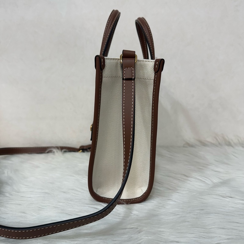 burberry 80441431 白帆布咖邊兩用包 斜背包-1