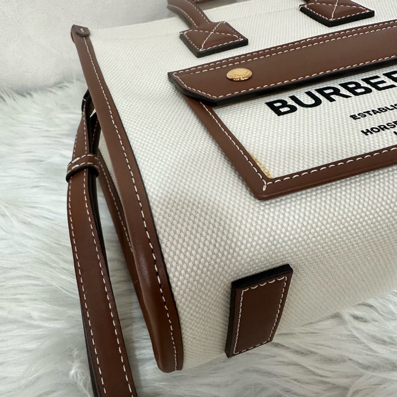 burberry 80441431 白帆布咖邊兩用包 斜背包-5