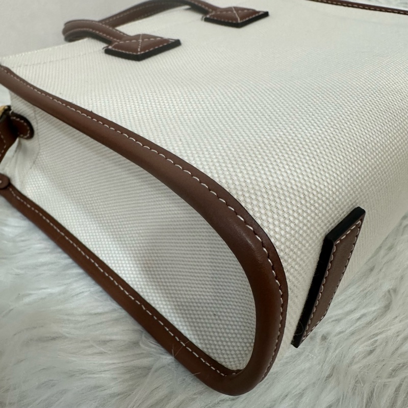 burberry 80441431 白帆布咖邊兩用包 斜背包-7