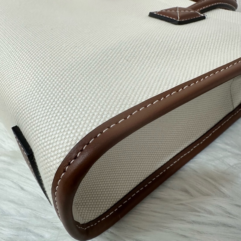 burberry 80441431 白帆布咖邊兩用包 斜背包-8